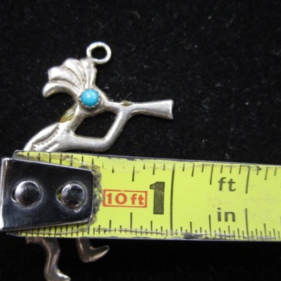 STERLING SILVER 200 GRAMS Kokopelli WITH TURQUOISE STONE FIGURE PENDANT - Picture 5 of 6